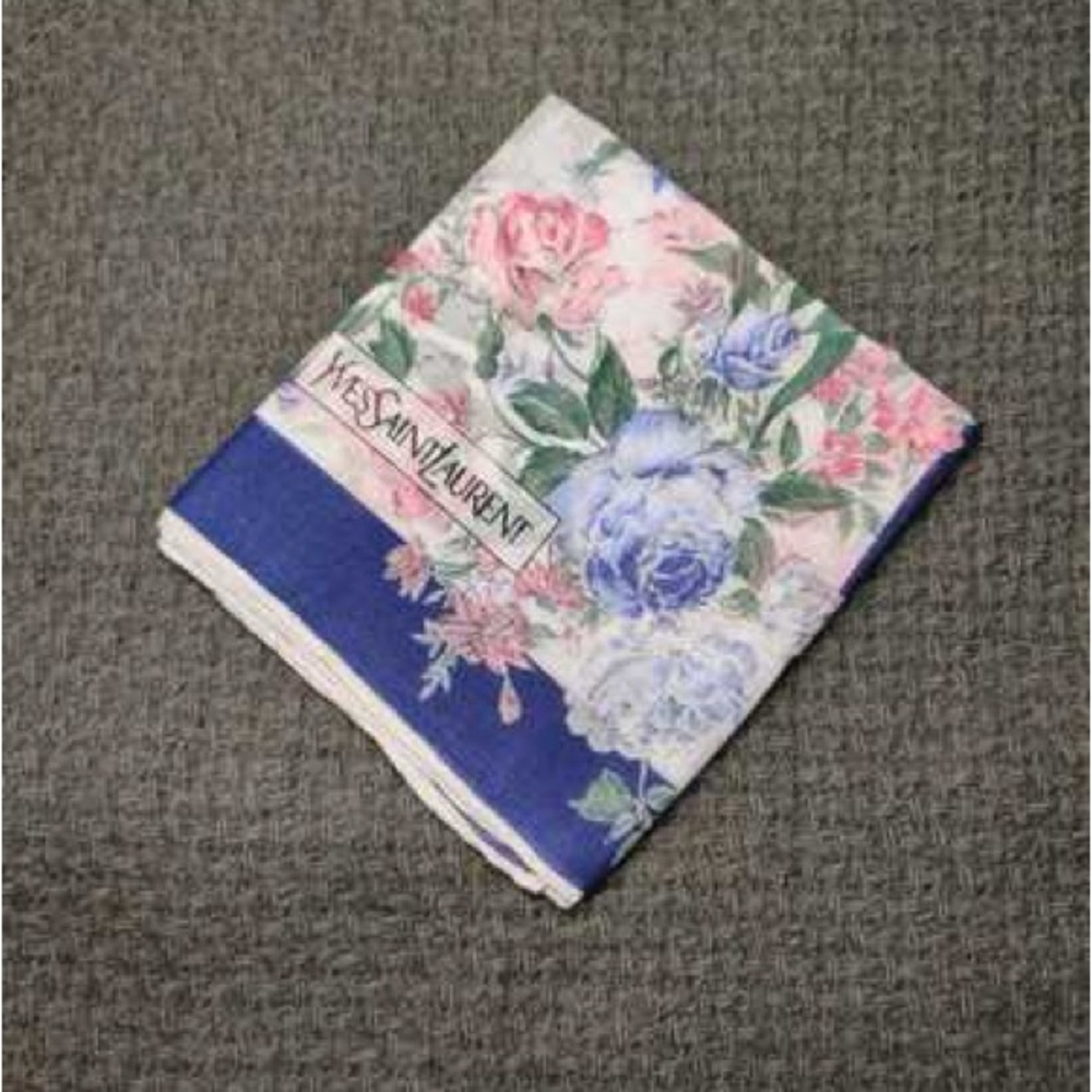 Yves Saint Laurent Blue and Pink Floral Scarf